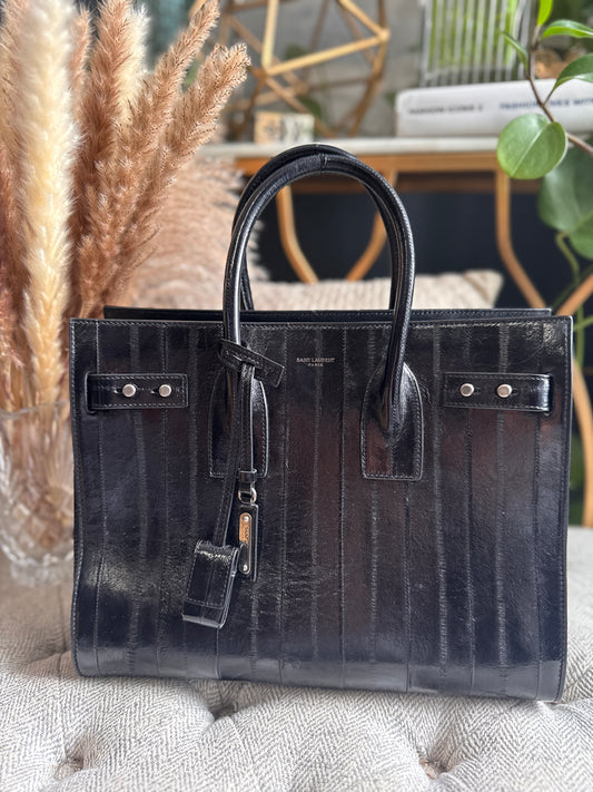 YSL Saint Laurent Black Eel Sac De Jour Bag