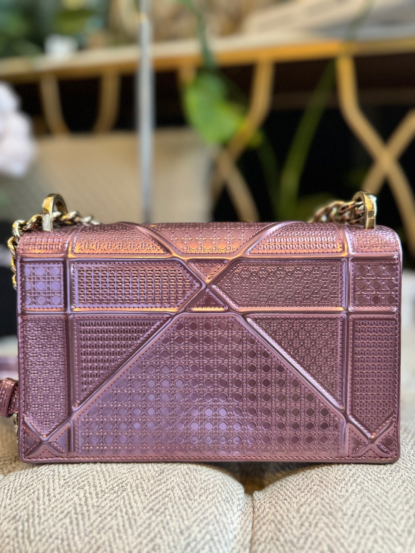 Christian Dior Metallic Pink Leather Micro Cannage Diorama Small Flap Bag