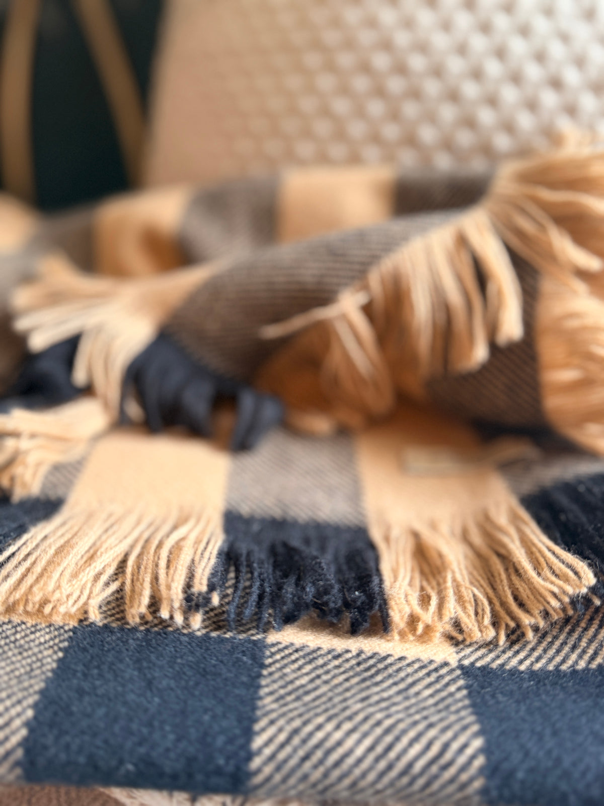 Burberry wool scarf half mega check fringe 230x25cm
