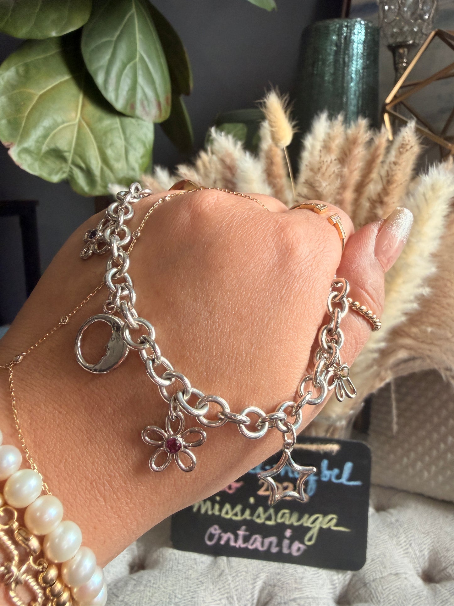 Tiffany & Co RARE Silver 925 Gemstone Nature Flower Moon Butterfly Bracelet