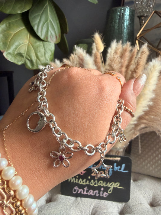 Tiffany & Co RARE Silver 925 Gemstone Nature Flower Moon Butterfly Bracelet