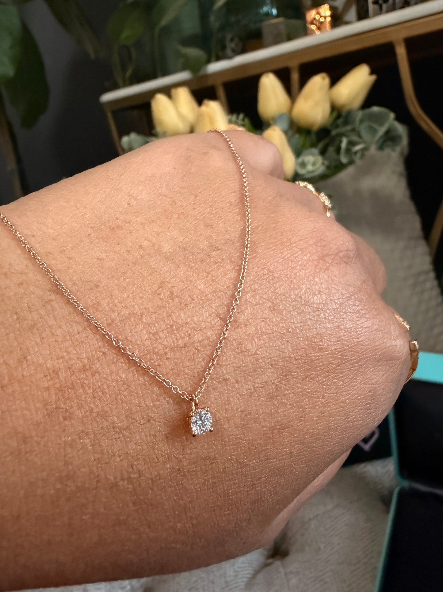 Tiffany & Co 18k Rose Gold Solitaire Necklace