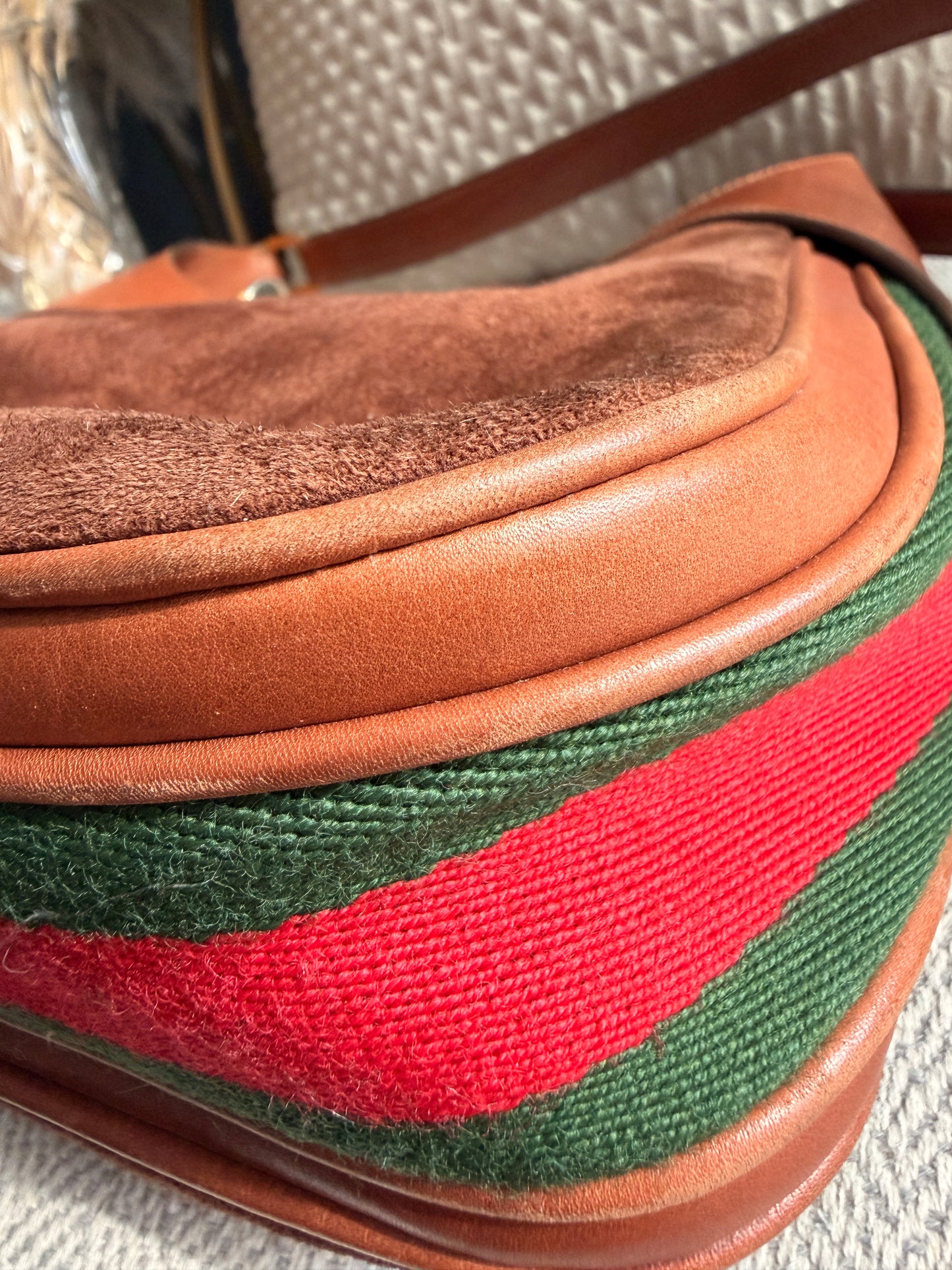 Vintage 70's GUCCI GG Monogram Flip Lock Brown Leather and Suede Hobo
