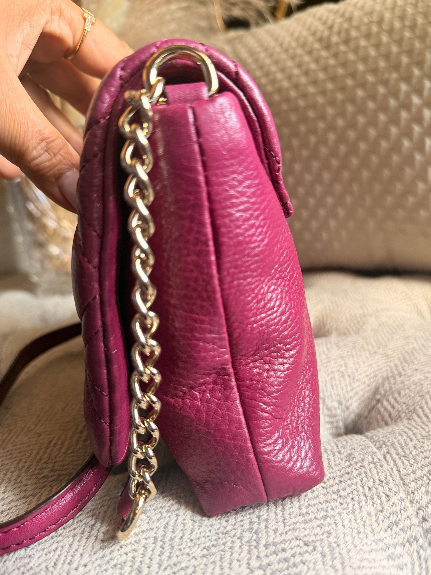 Kate Spade Quilted Leather Crossbody in Plum with Gold Hardware