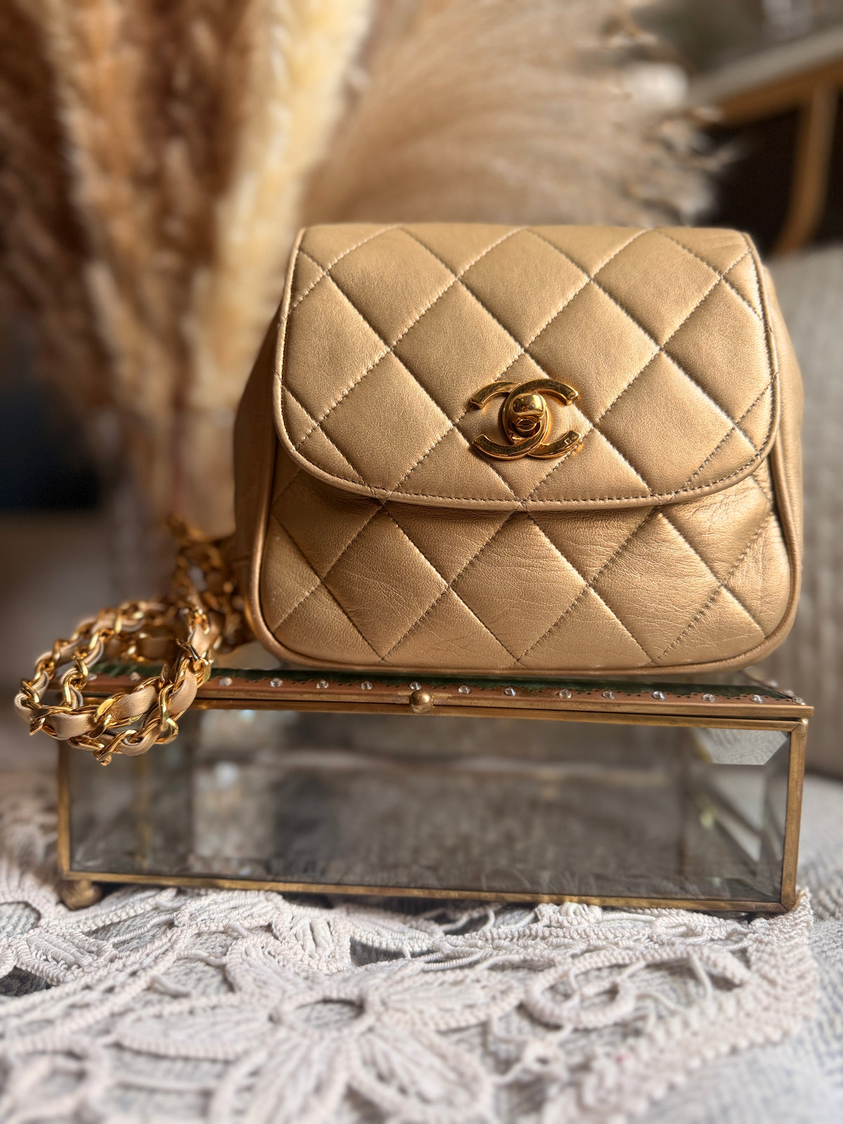 CHANEL Metallic Lambskin Quilted Mini Flap