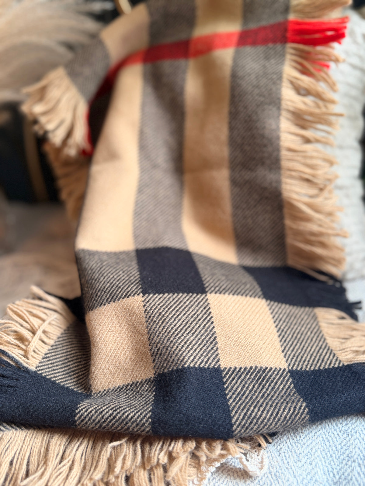 Burberry wool scarf half mega check fringe 230x25cm