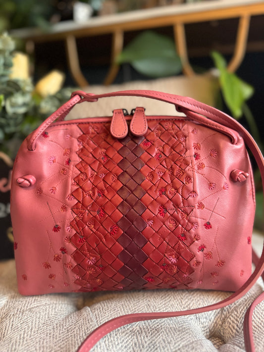 Bottega Veneta Intrecciato Floral Crossbody Bag in Dusty Rose