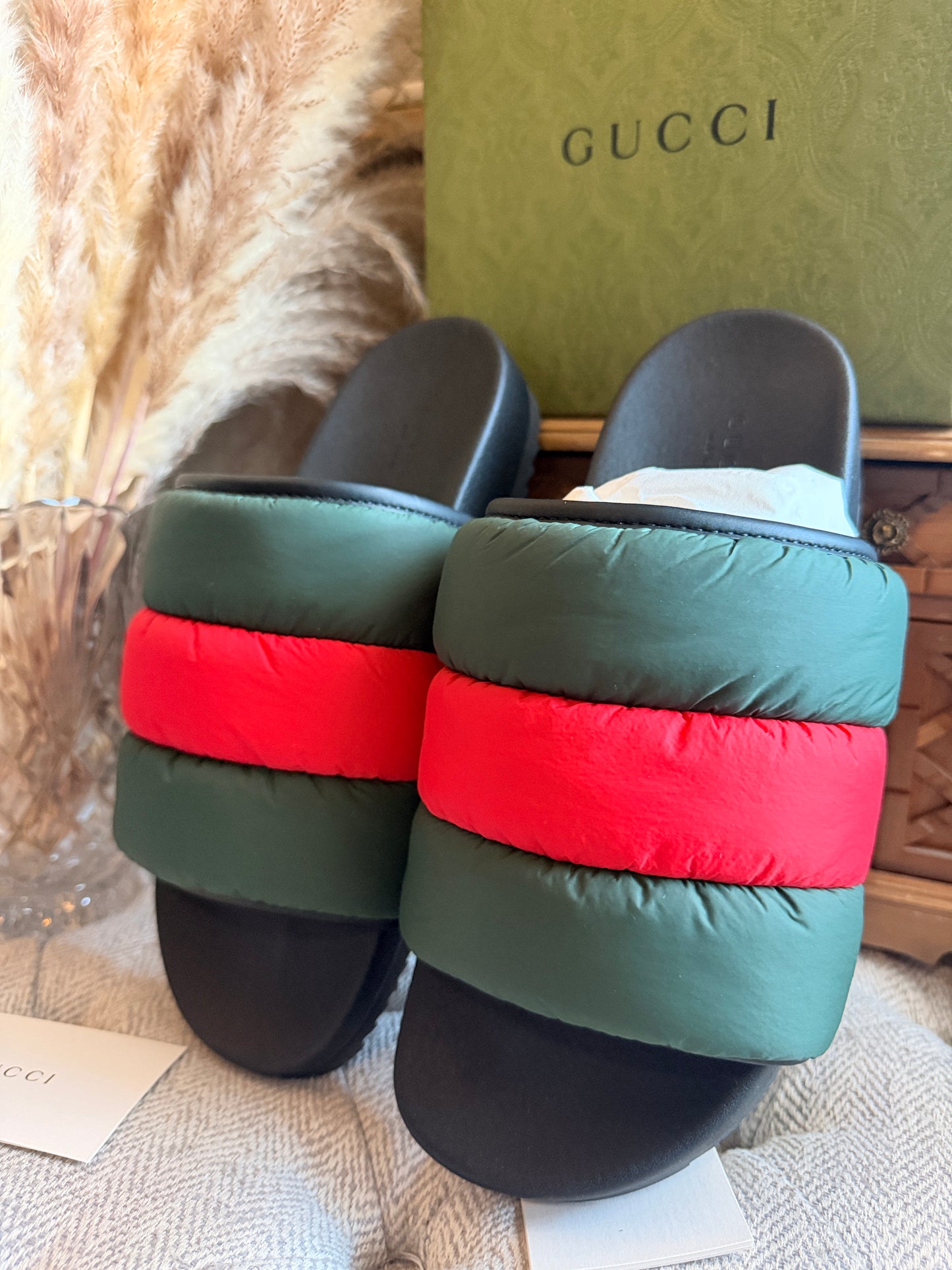 Gucci Padded Web Slides NEW in box