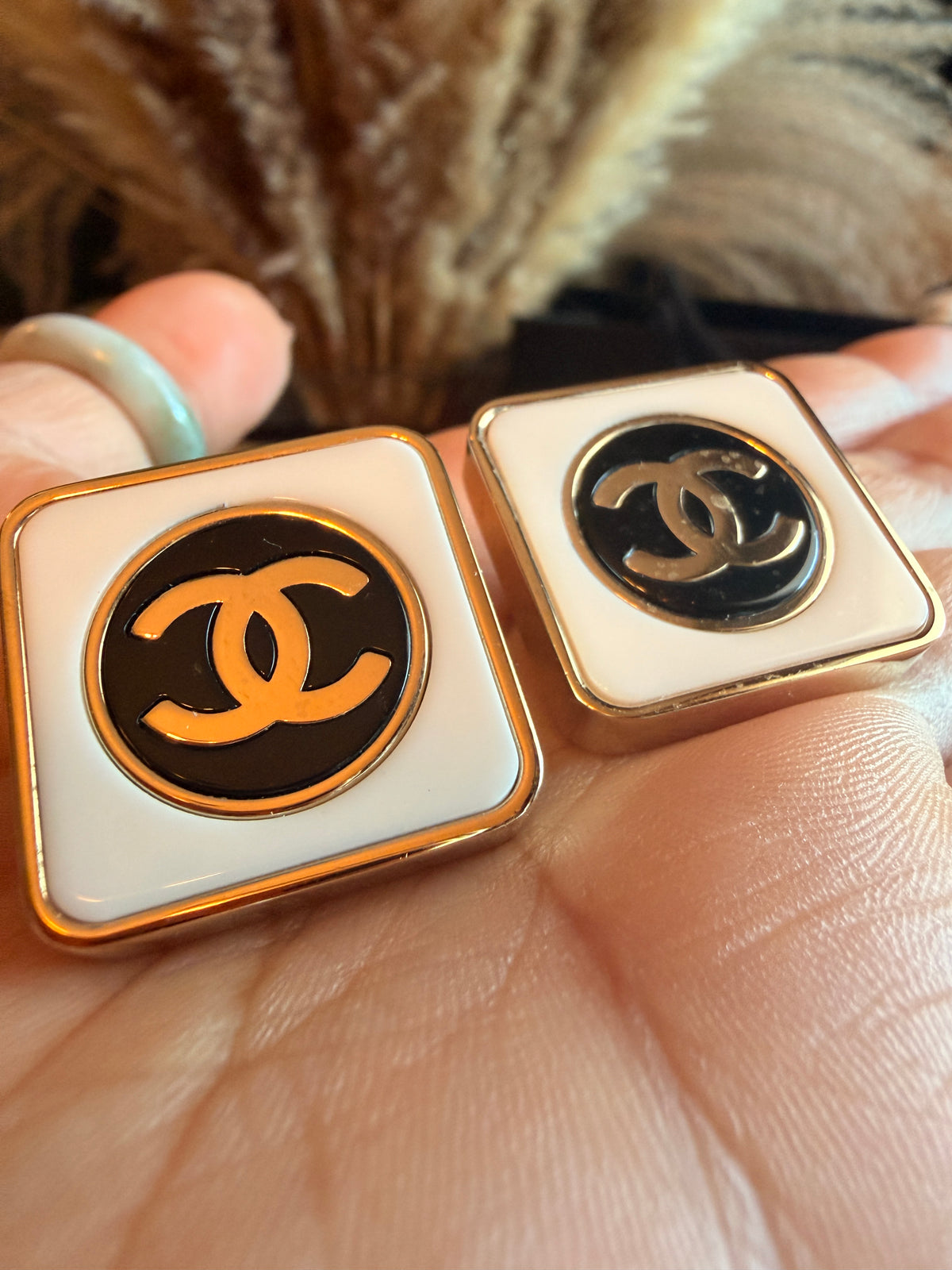 Chanel Square Enamel CC Logo Earrings