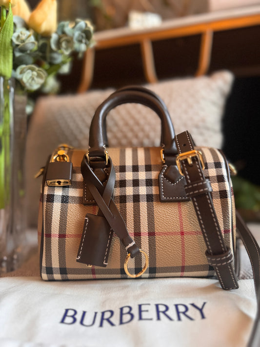 Burberry Mini Check Bowling Bag in Military