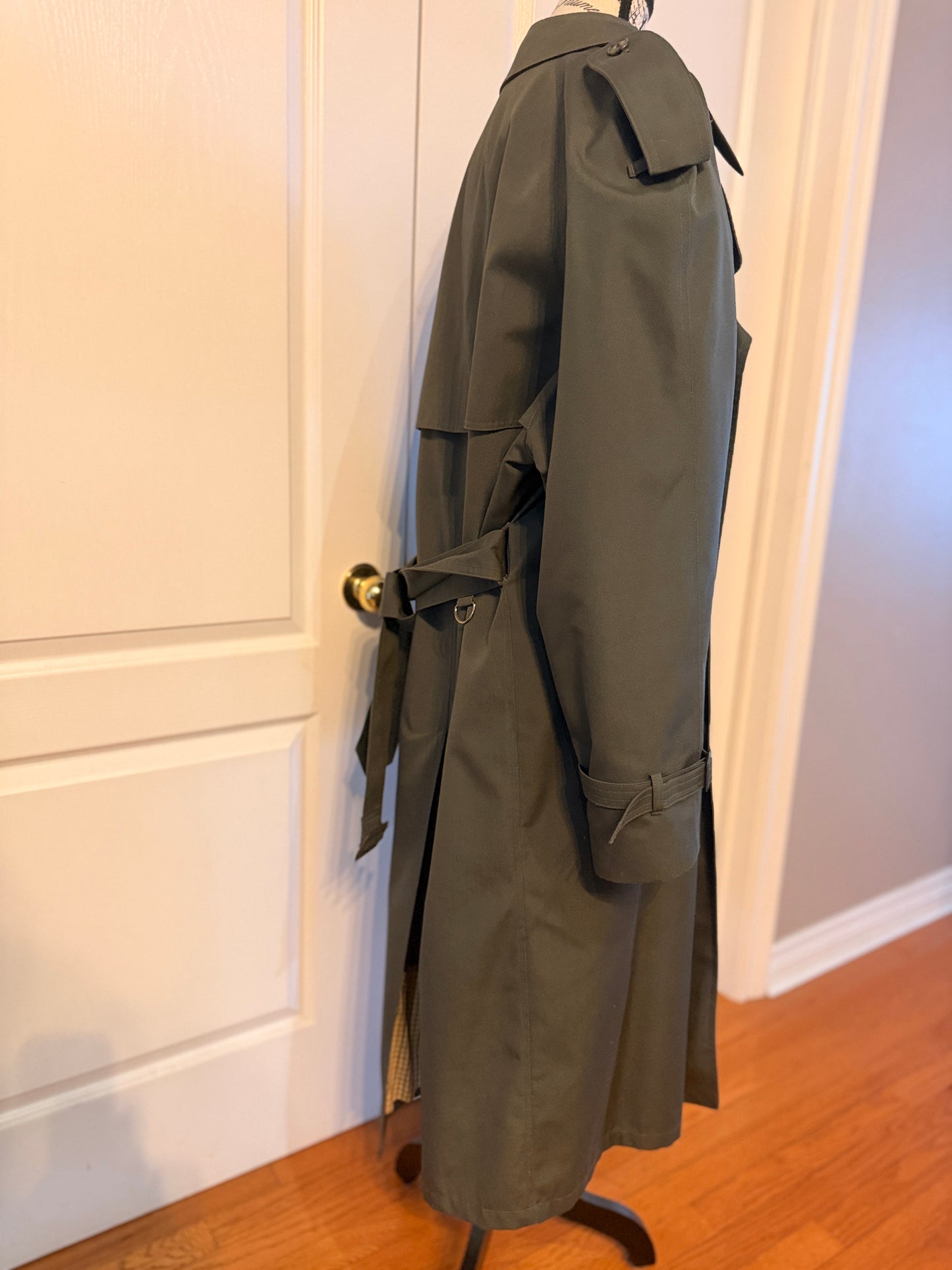 London Fog Vintage Trench Coat 44R w/ Zip-Out Wool Liner – Classic Olive Green