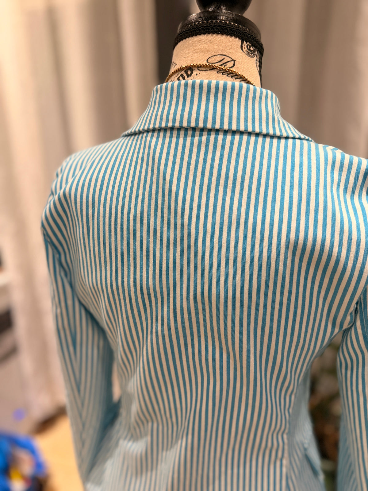 Rinascimento Made in Italy Turquoise Striped Double-Breasted Blazer – Size S