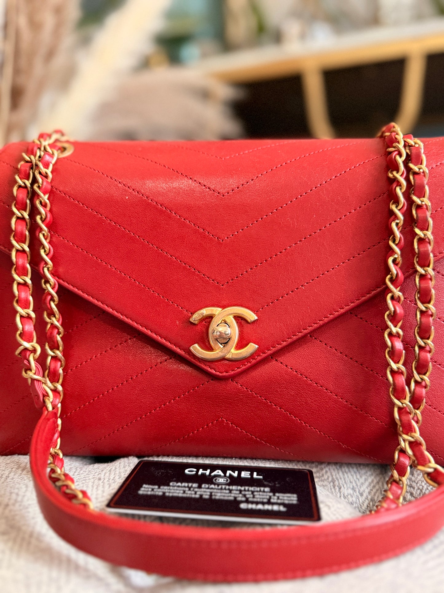 CHANEL Lambskin Chevron Stitched Envelope Flap Bag