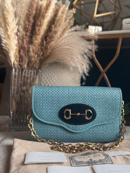 Gucci Horsebit 1955 Raffia Chain Bag