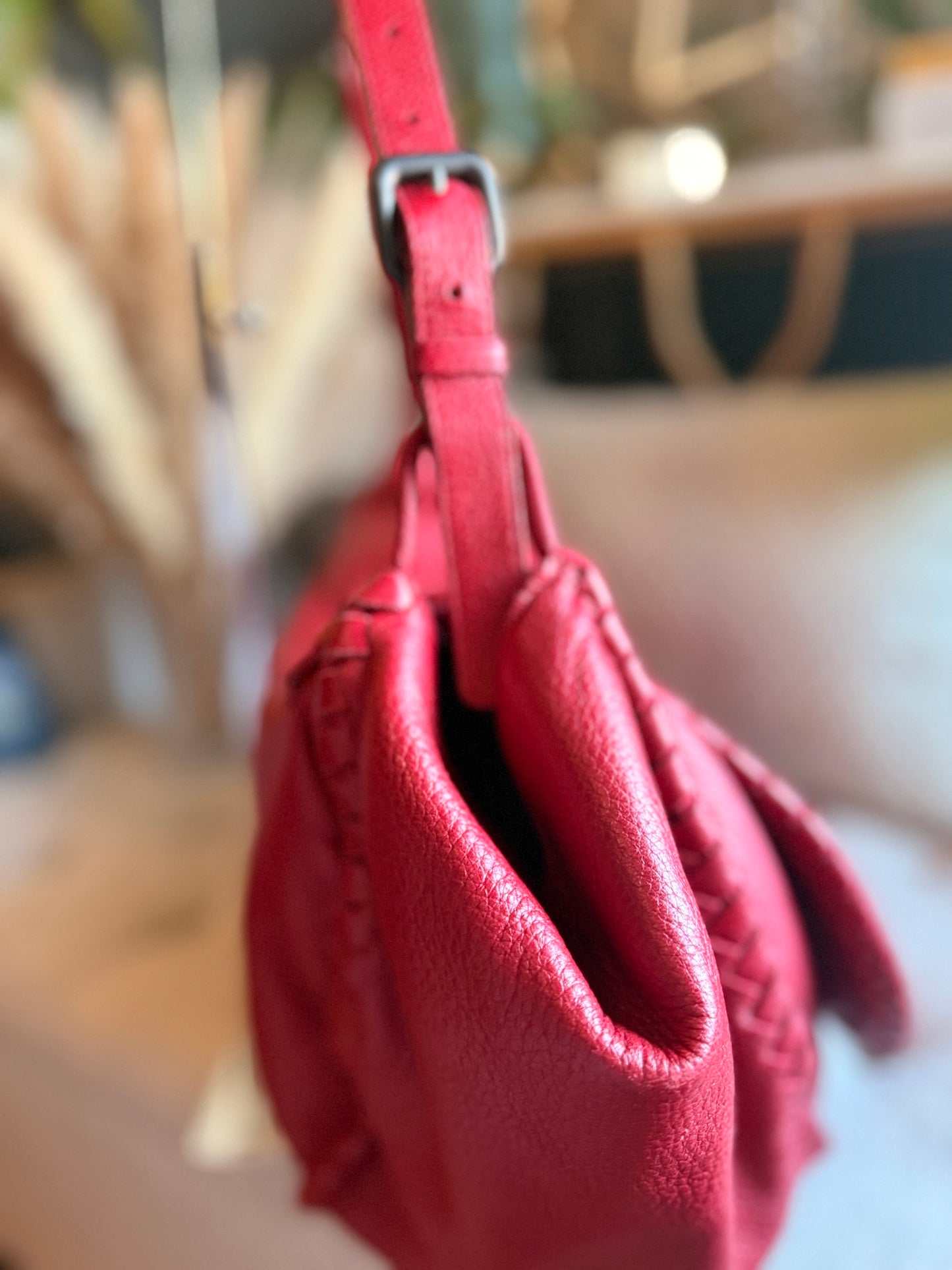 Bottega Veneta Red Cervo Leather Flap Bag