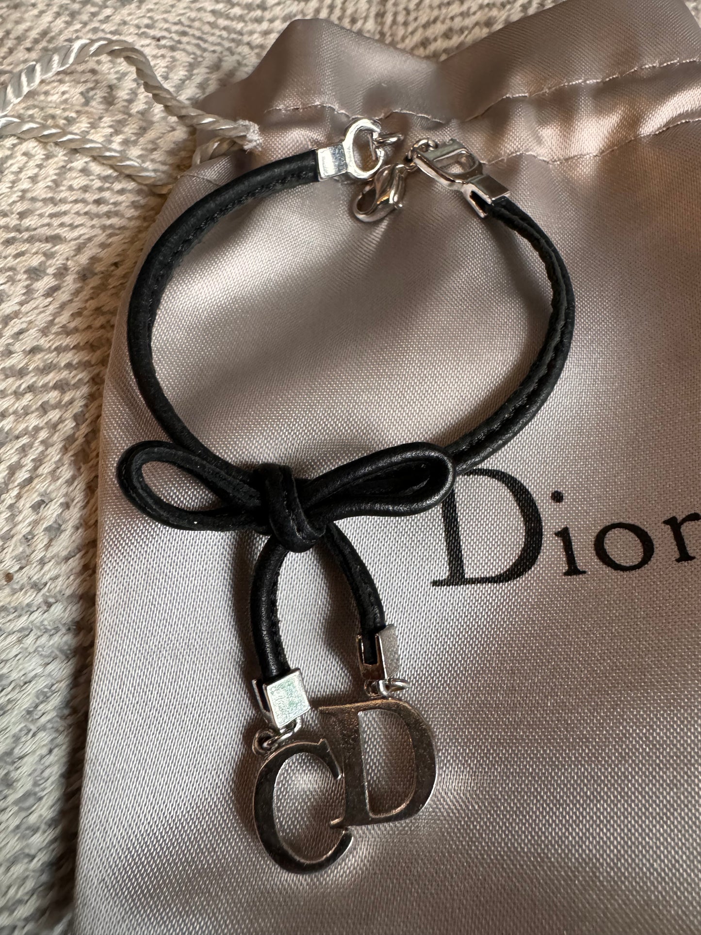 Dior Palladium Plated and leather bow bracelet