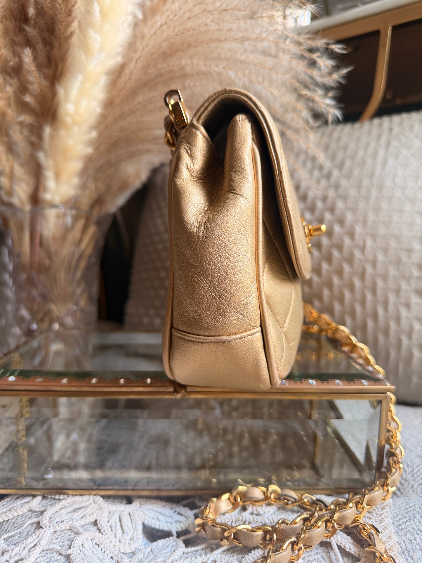 CHANEL Metallic Lambskin Quilted Mini Flap