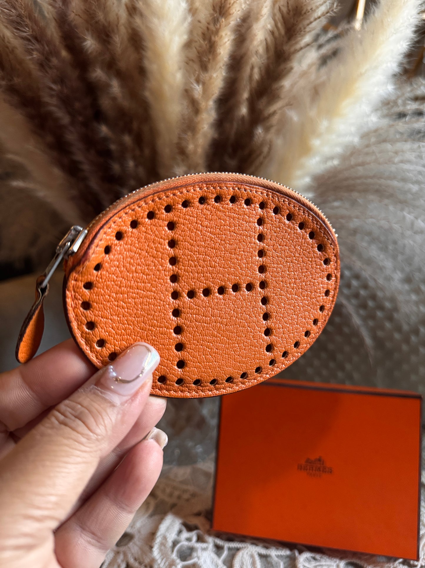Hermès Orange Chèvre Mysore Coin Purse
