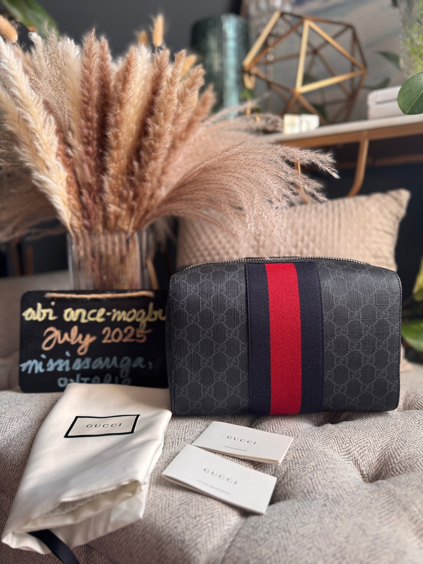 Gucci GG Supreme Monogram Web Toiletry Case Black Grey