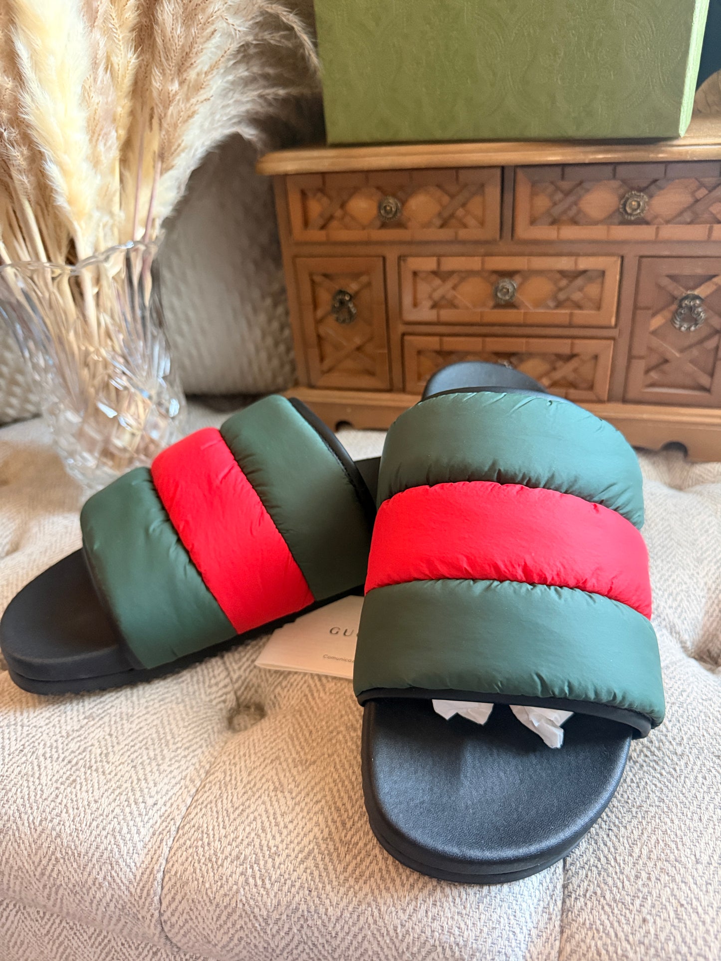 Gucci Padded Web Slides NEW in box