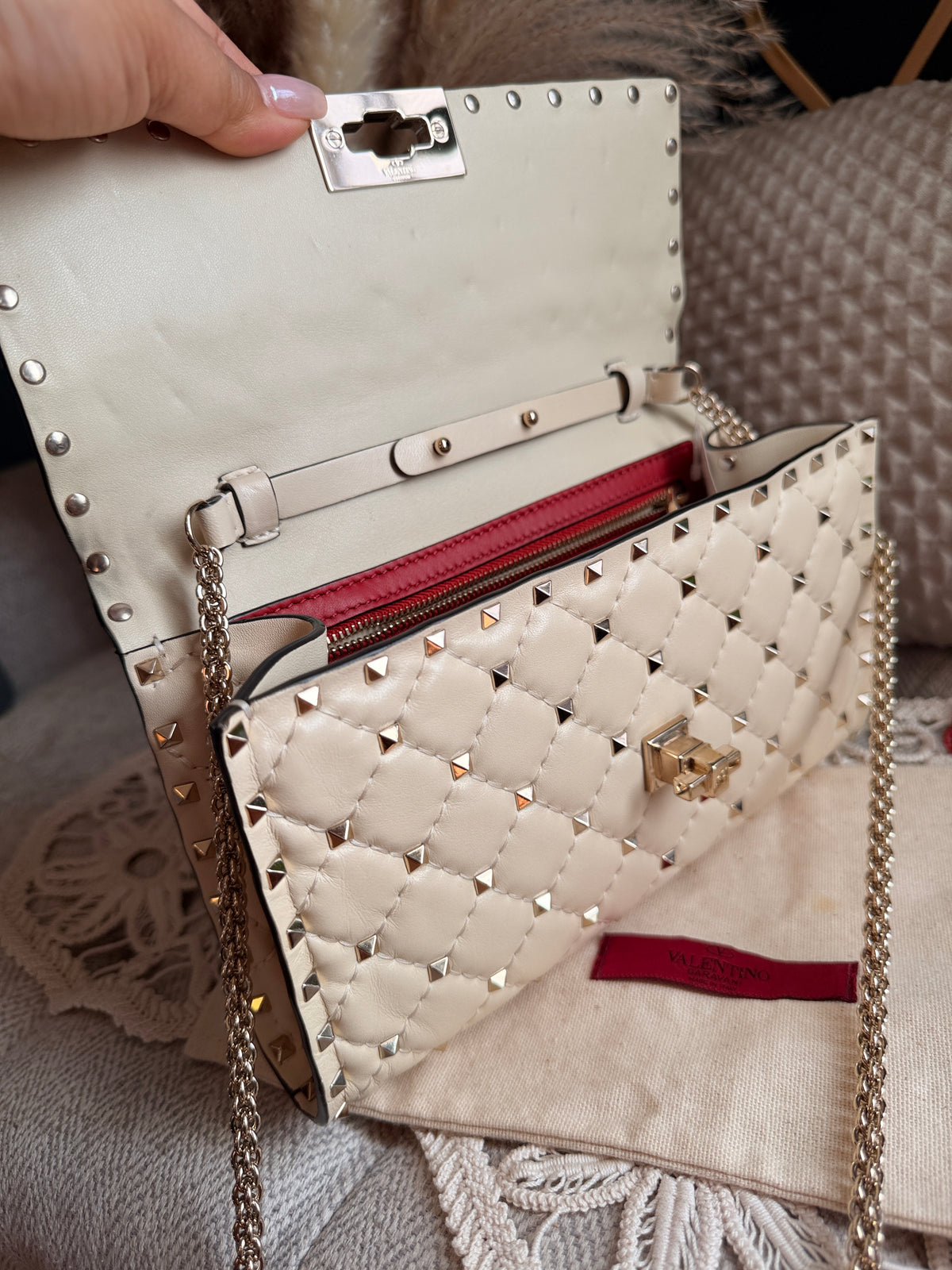 Valentino Rockstud Spike Leather Crossbody Clutch Bag