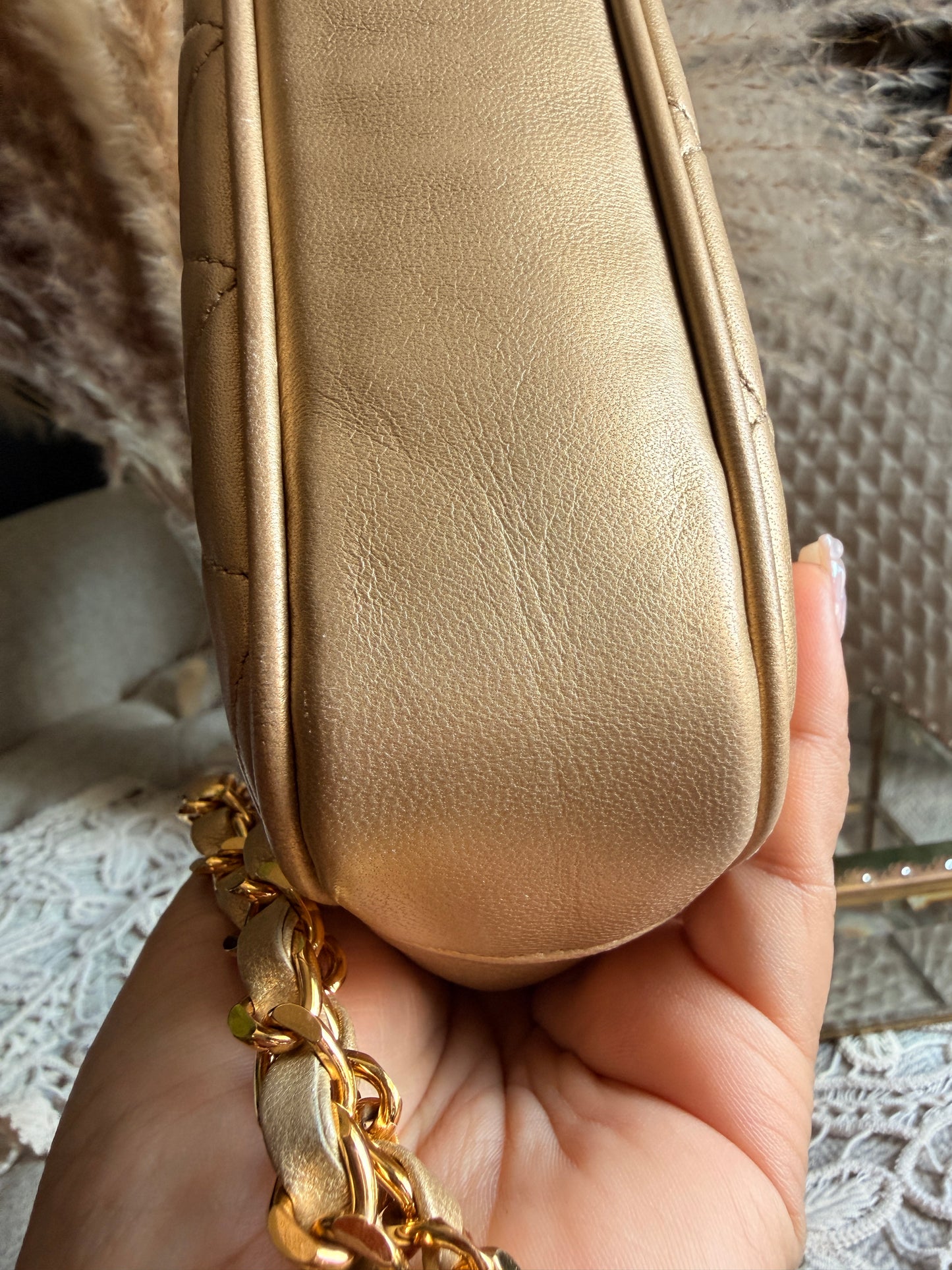 CHANEL Metallic Lambskin Quilted Mini Flap