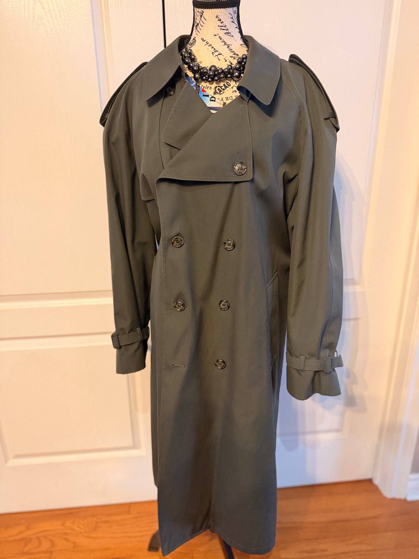 London Fog Vintage Trench Coat 44R w/ Zip-Out Wool Liner – Classic Olive Green