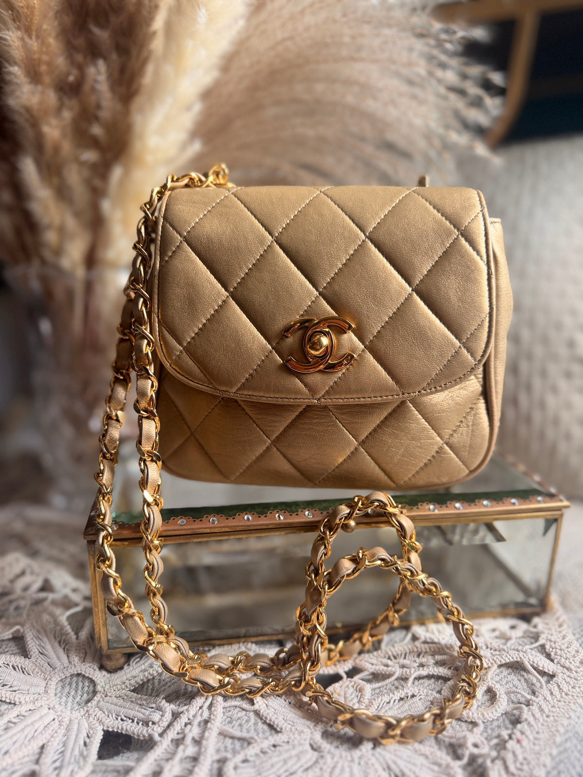 CHANEL Metallic Lambskin Quilted Mini Flap