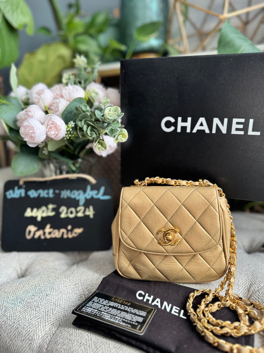 Chanel Metallic Lambskin Quilted Mini Flap Gold