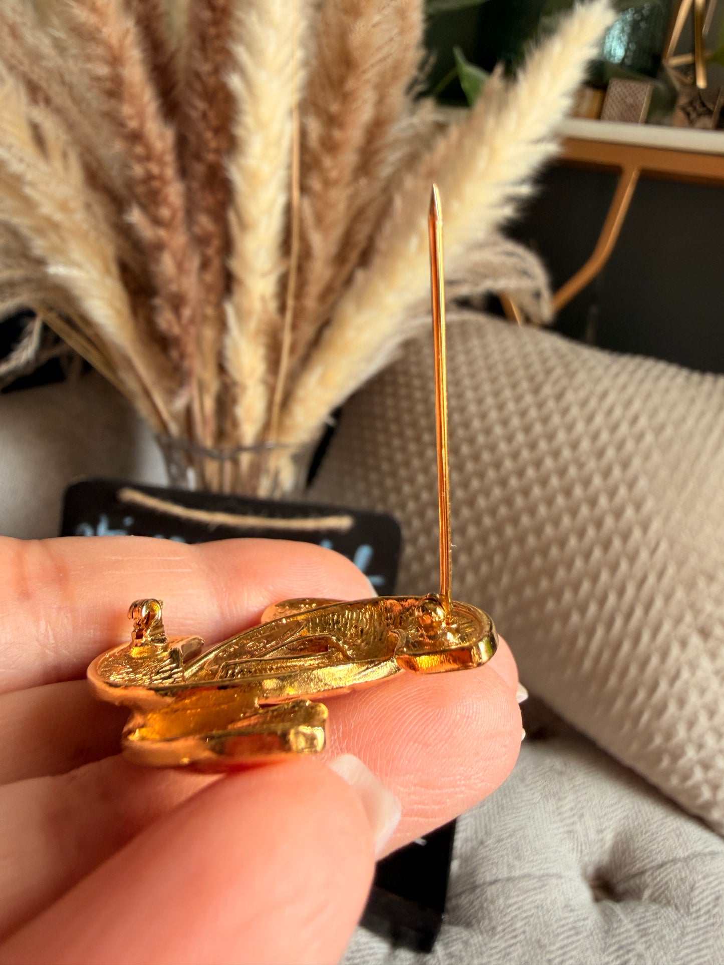 CHANEL Gold Plated CC Logo Matelasse Vintage Pin Brooch