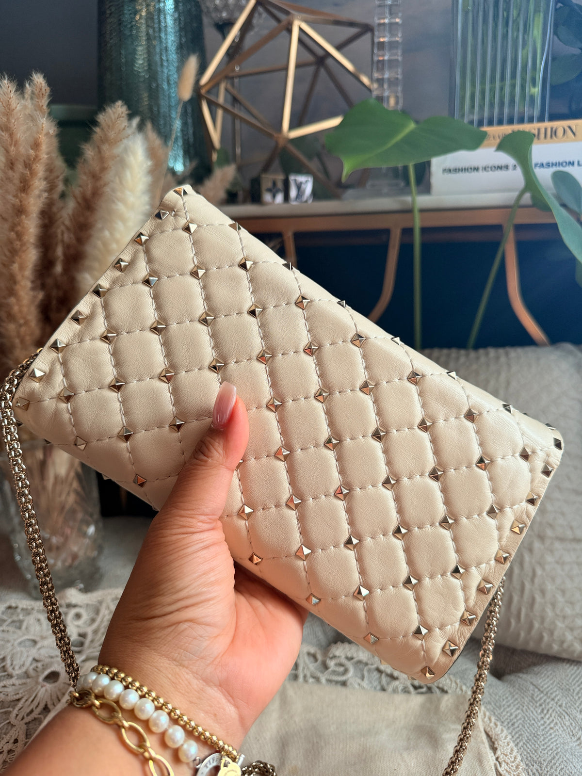 Valentino Rockstud Spike Leather Crossbody Clutch Bag
