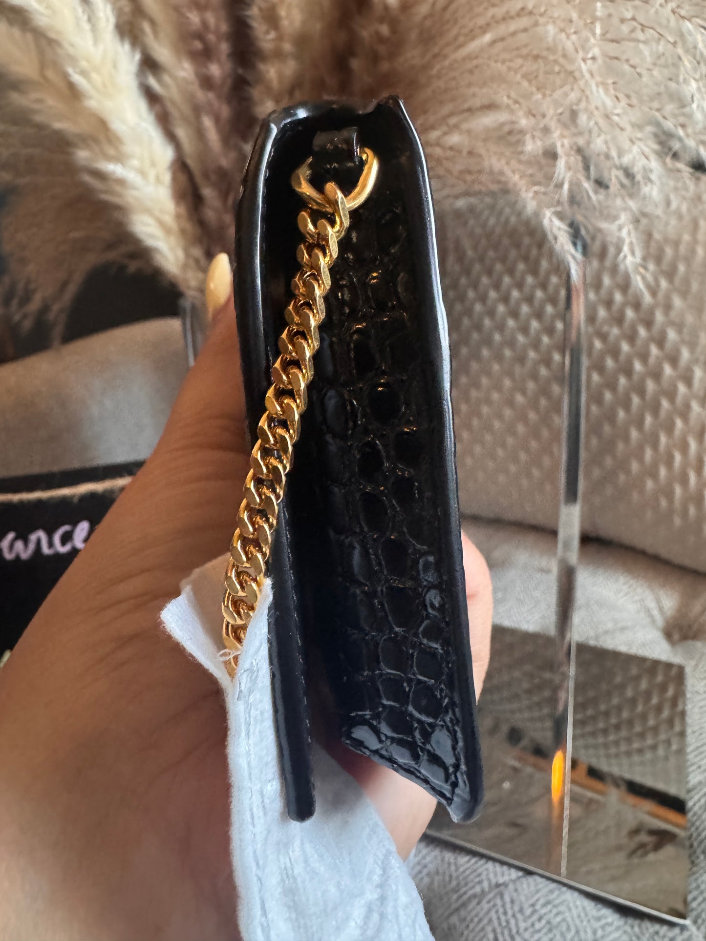 YSL Croc Embossed Wallet on Chain Bag