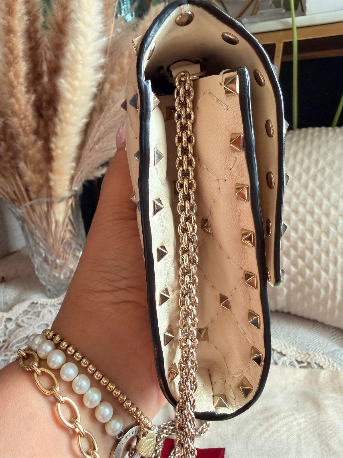 Valentino Rockstud Spike Leather Crossbody Clutch Bag
