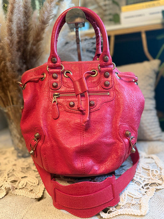 Balenciaga Agneau Giant 12 Rose Gold Hardware Mini Pompon Rose Thulian