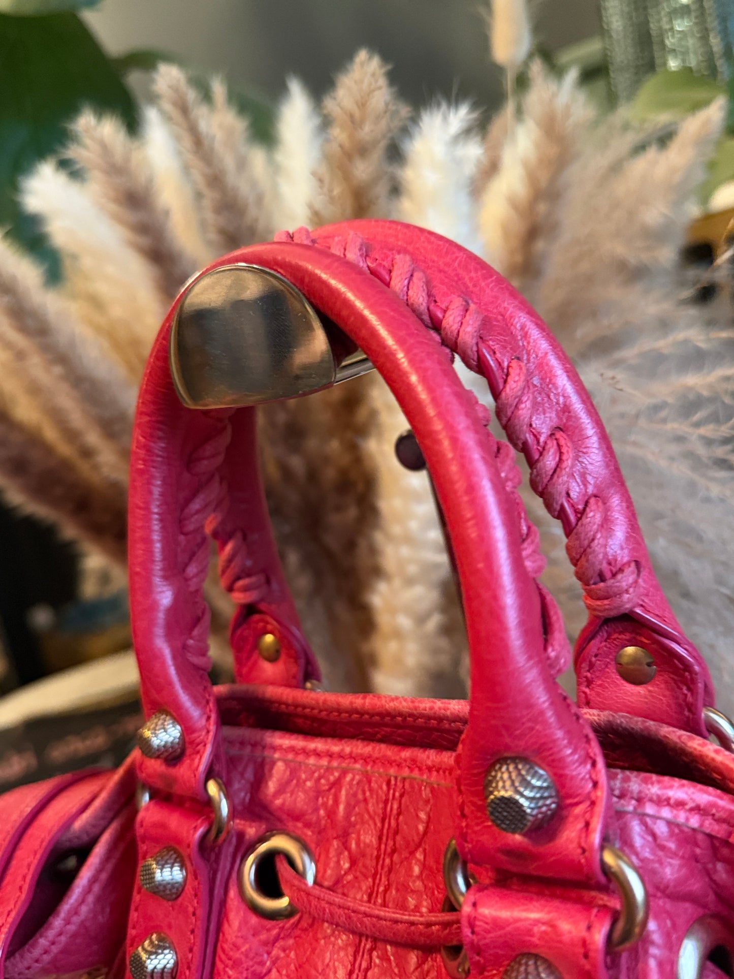 Balenciaga Agneau Giant 12 Rose Gold Hardware Mini Pompon Rose Thulian