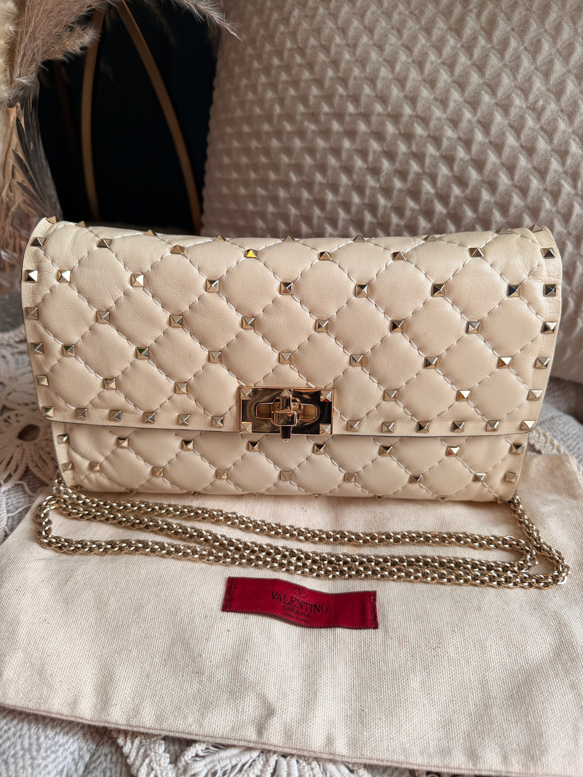 Valentino Rockstud Spike Leather Crossbody Clutch Bag
