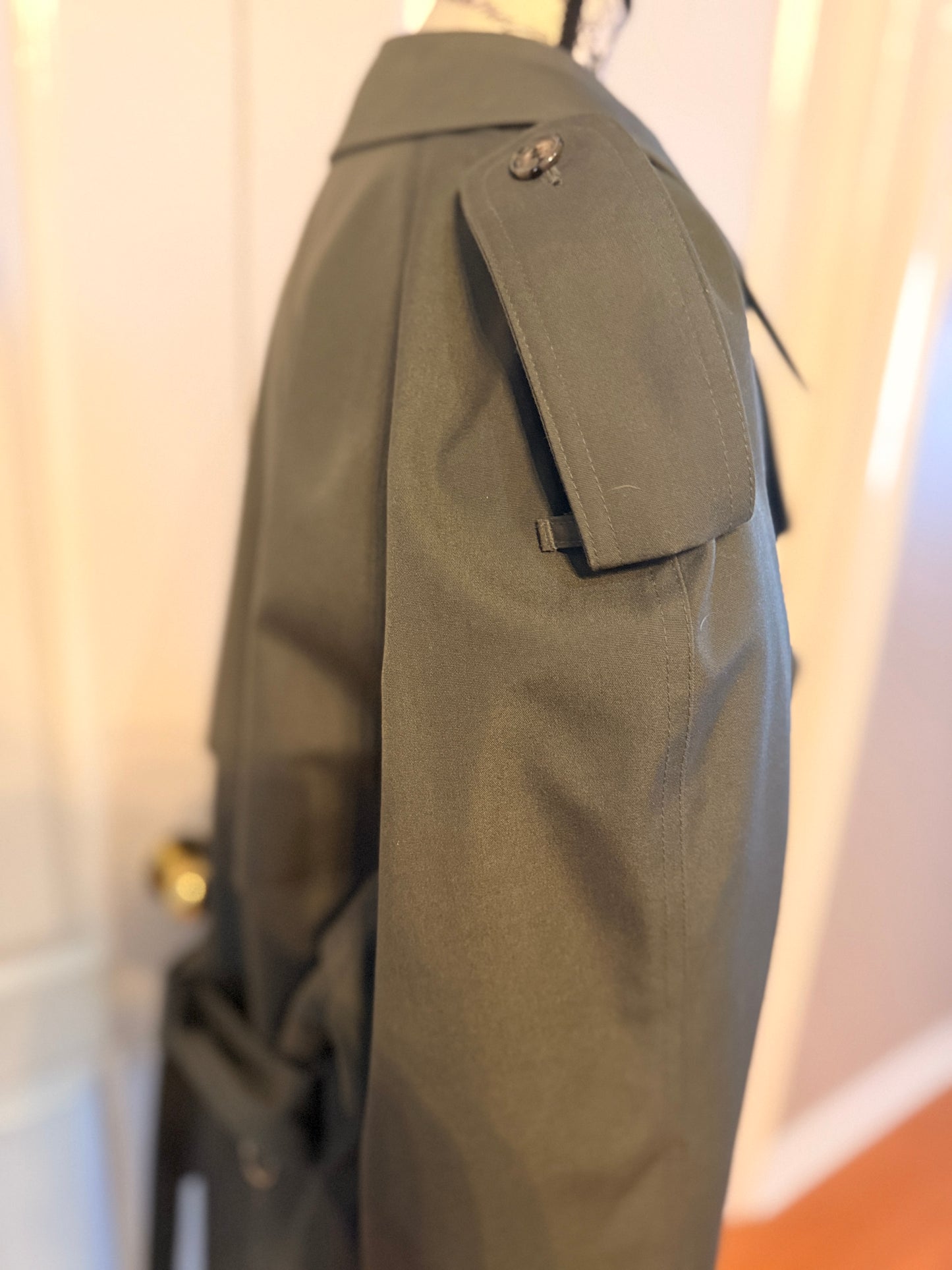 London Fog Vintage Trench Coat 44R w/ Zip-Out Wool Liner – Classic Olive Green