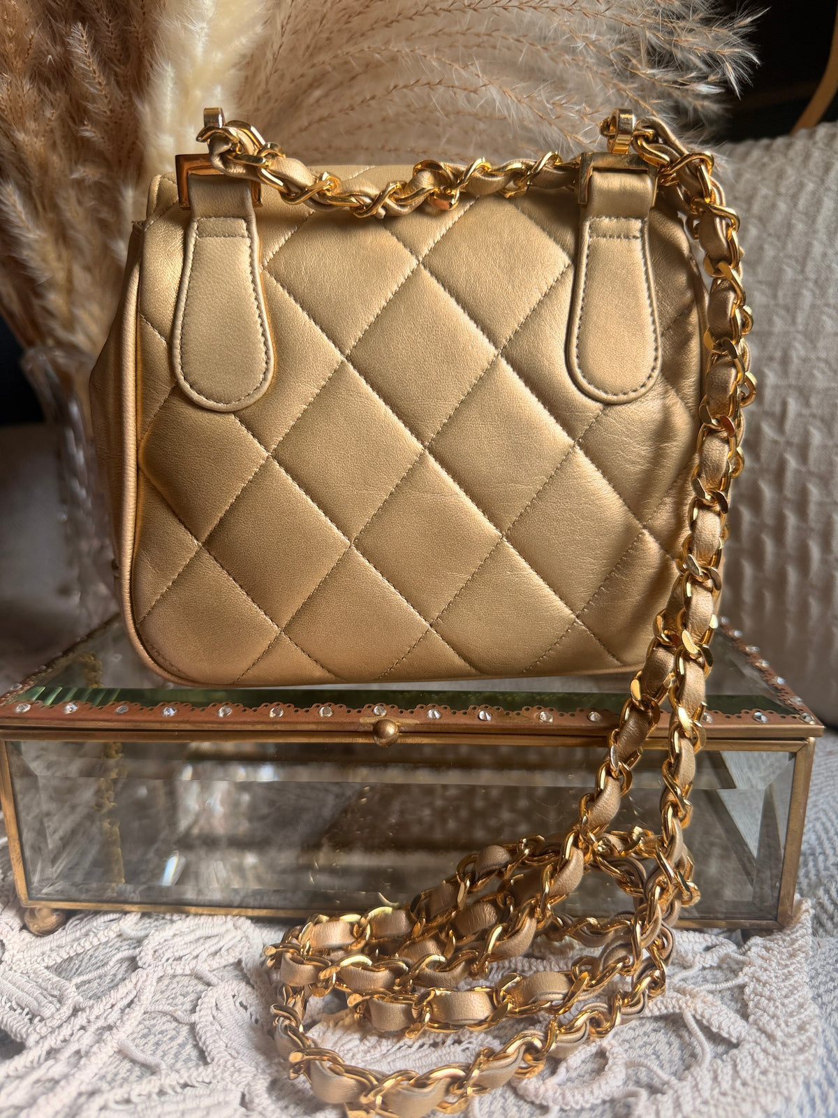 CHANEL Metallic Lambskin Quilted Mini Flap