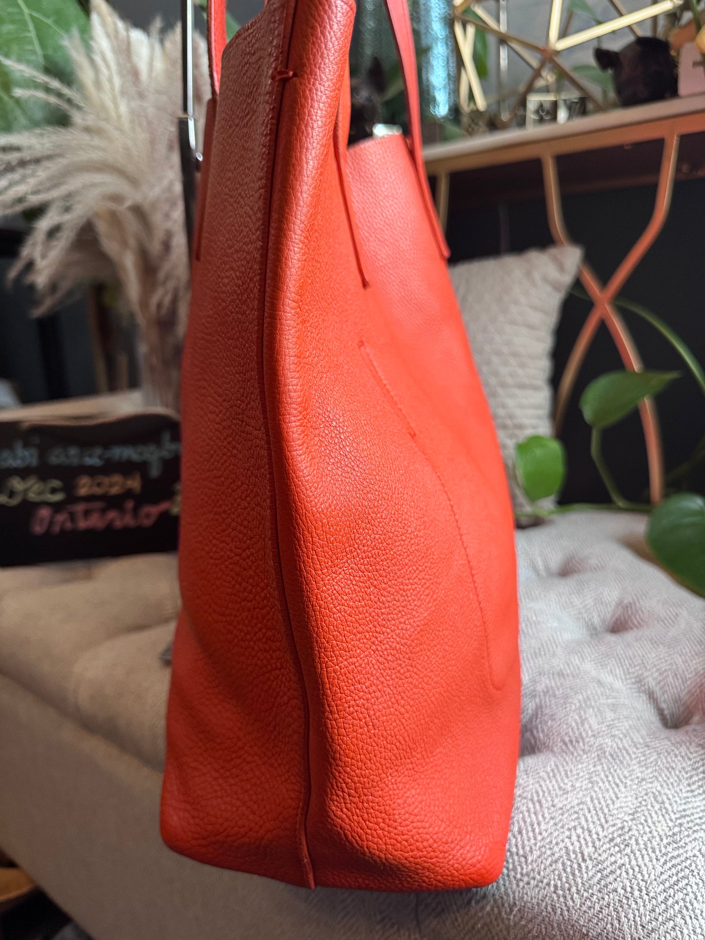 Prada Pebbled Leather Orange Tote