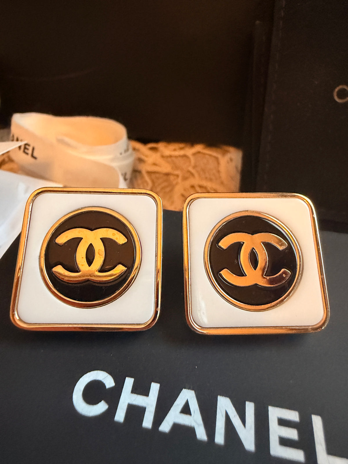 Chanel Square Enamel CC Logo Earrings