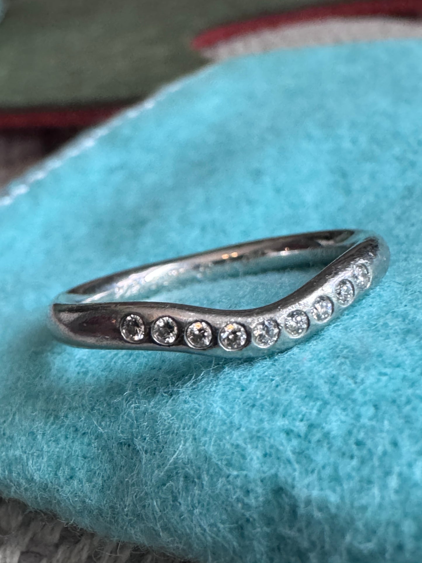 Tiffany&Co Platinum Curved Wedding Band with diamonds