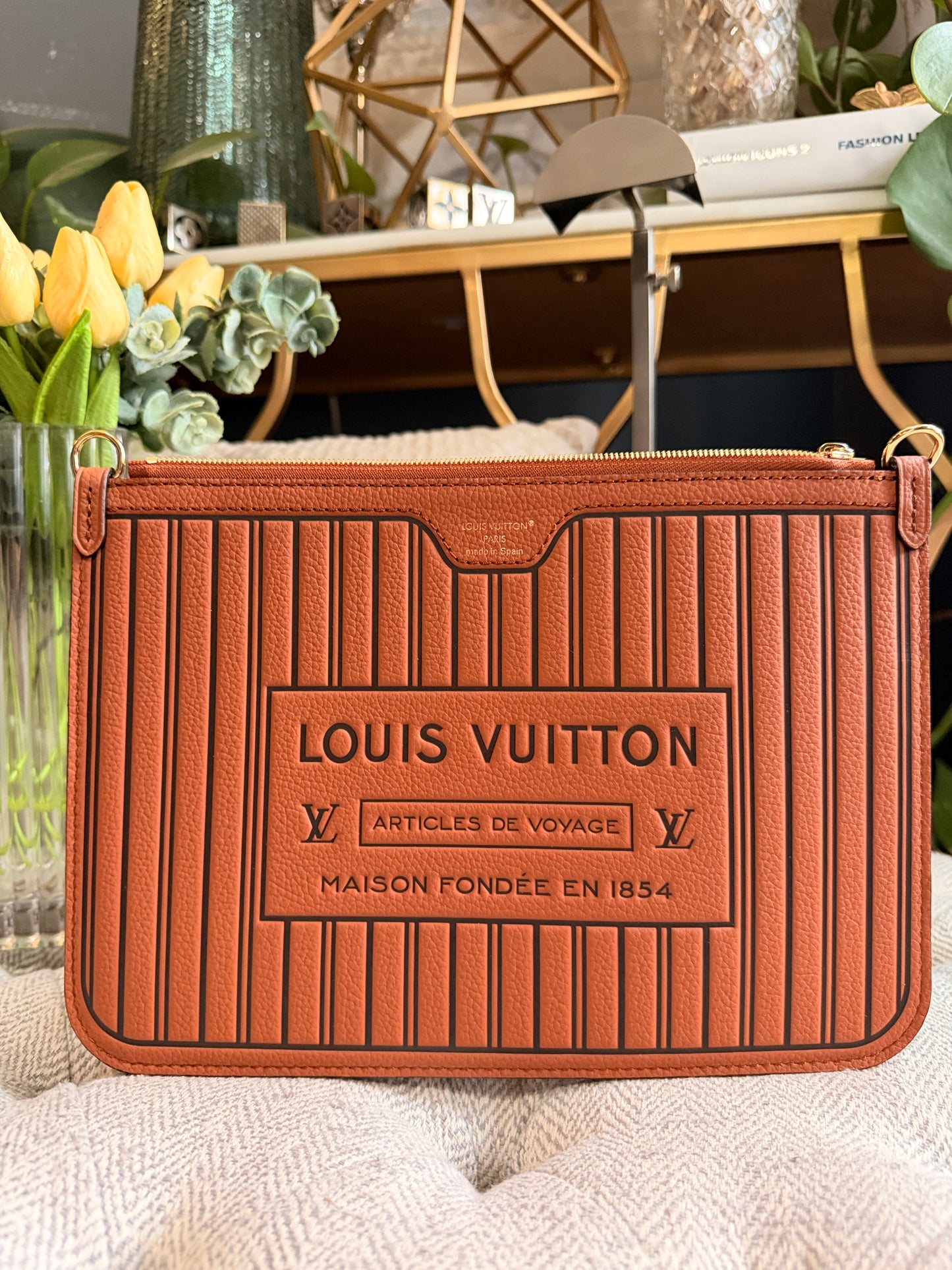 Louis Vuitton Calfskin Inside-Out Neverfull Pouch in Tan