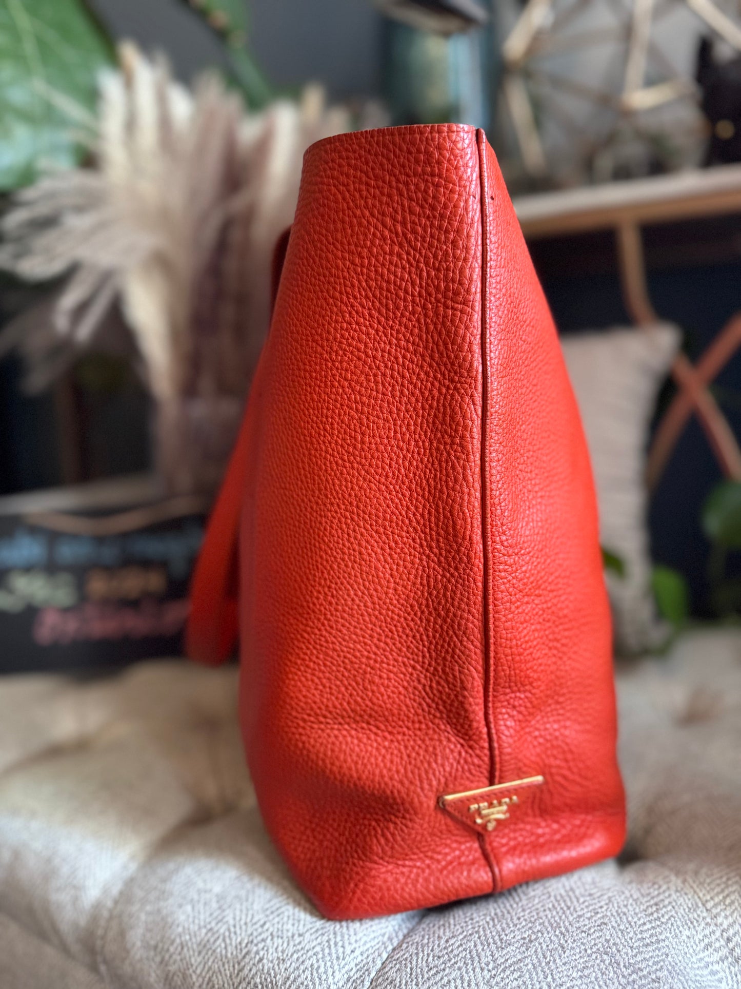 Prada Pebbled Leather Orange Tote