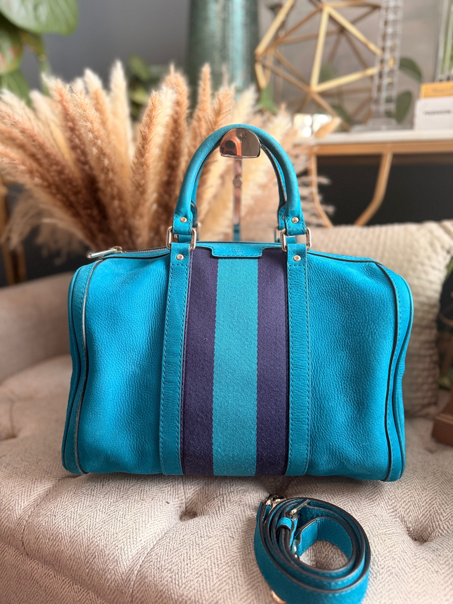Gucci Nubuck Boston Bag with Adjustable Crossbody Strap