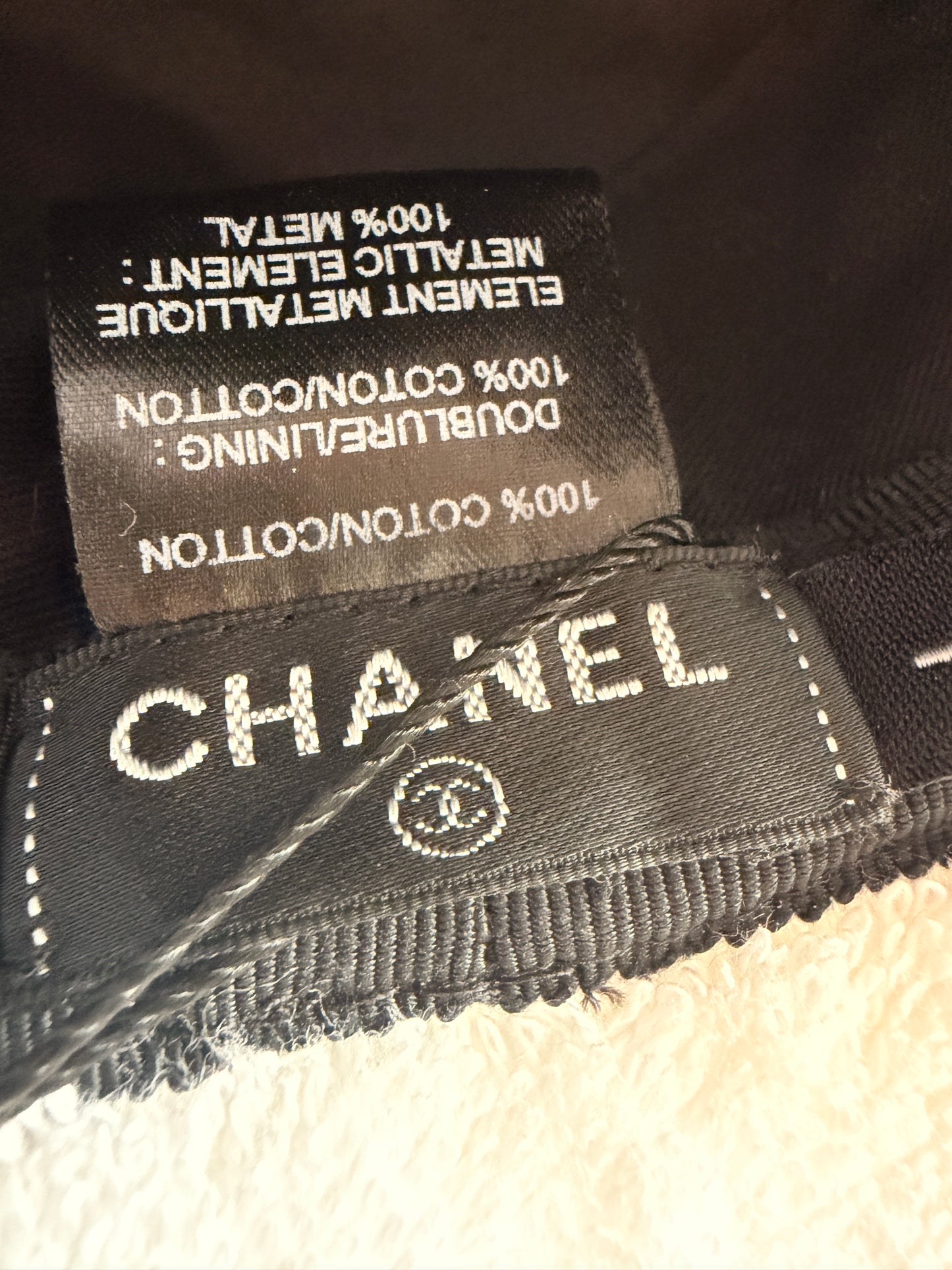 CHANEL 2021 White Terry Cloth CC Bucket Hat Size L