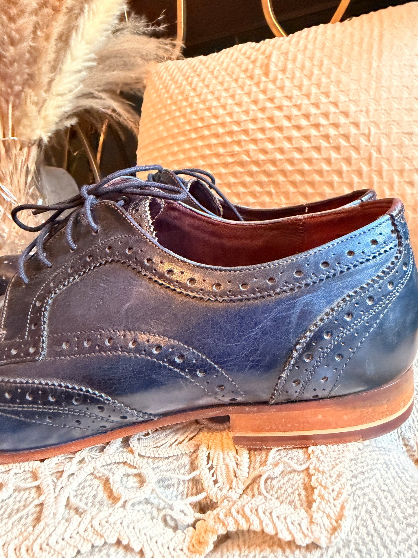 Ted Baker Gryene Men’s Navy Blue Leather Brogue Wingtip Derby Shoes EU 45 US 12