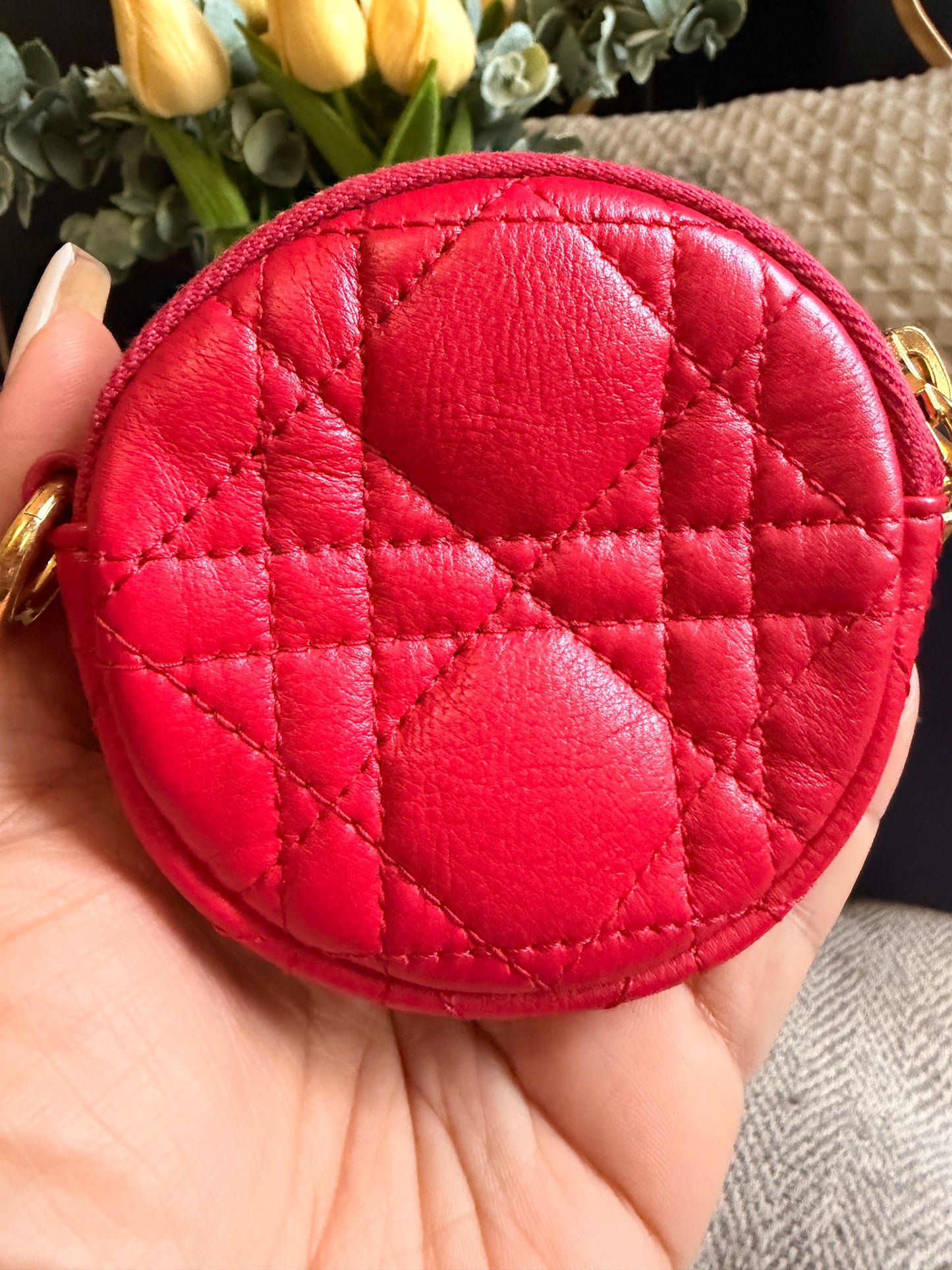 CHRISTIAN DIOR
Red Cannage Quilted Leather Mini Caro Coin Purse