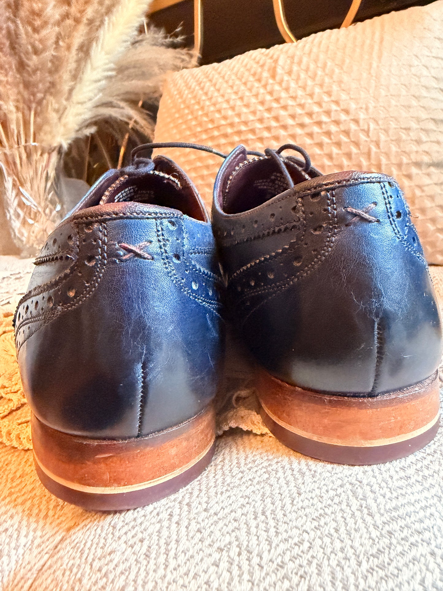 Ted Baker Gryene Men’s Navy Blue Leather Brogue Wingtip Derby Shoes EU 45 US 12