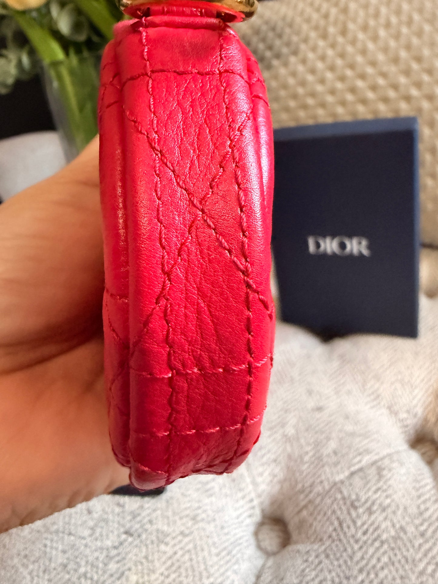 CHRISTIAN DIOR
Red Cannage Quilted Leather Mini Caro Coin Purse