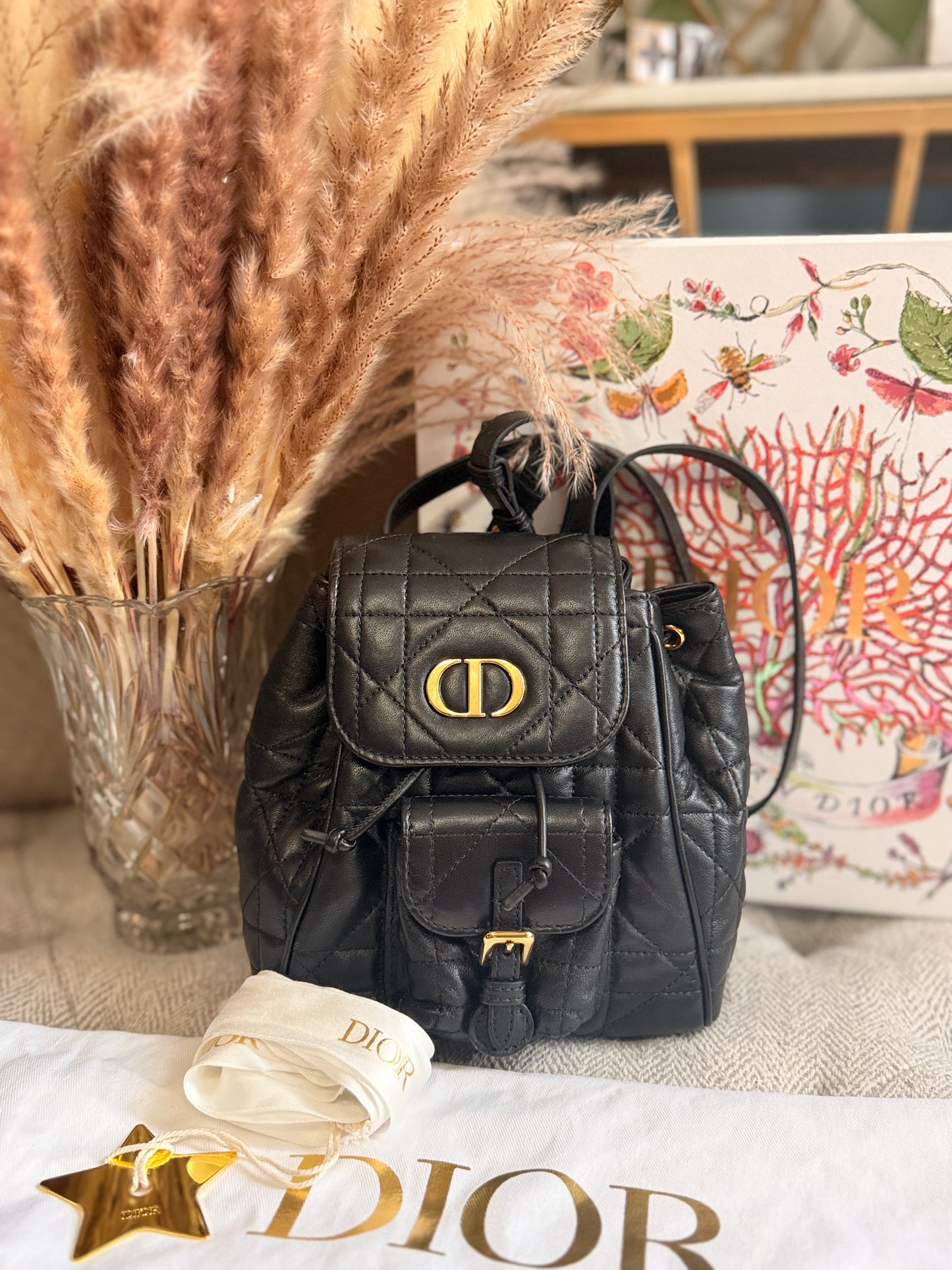 Dior Caro Macrocannage Backpack in Classic black